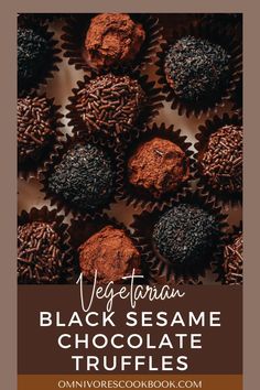 vegan black sesame chocolate truffles with text overlay