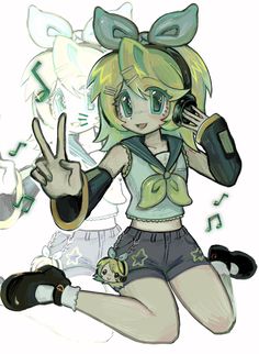 a drawing of a girl with headphones and holding a cell phone to her ear