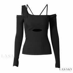 Lasaky - Sophisticated Ribbed Knit Crop Top with Asymmetric Off the Shoulder Design and Long Sleeves Knitting Sweater, Asymmetrical Sweater, Fashion Autumn, Sleeve Women, Unique Shirt, Ribbed Knit Sweater, Loose Sweater, Knit Crop Top, Urban Chic