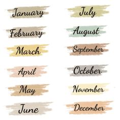 months of the year painted with watercolors on white paper, font, brush, calendar png and psd