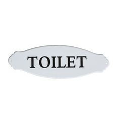 a white toilet sign with the word toilet on it's front and back side