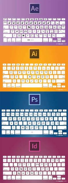 four different types of keyboards with the same font and numbers on each keyboard, all in different colors