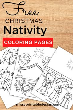 three christmas nativity coloring pages with the text, free christmas nativity coloring pages