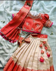 Pattu Pavadai Designs For Teenagers, Baby Lehnga Design, Baby Girl Langa Blouse Designs, Baby Girl Pattu Langa Designs, Langa Blouse, Indian Dresses For Kids