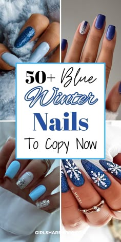 50+ Trendy Winter Blue Nail Designs [2024]: Navy Blue, Icy Blue And More December Nails Christmas Blue, Acrylic Nails Ideas Winter Simple, Non Christmas Winter Nails, January Blue Nail Designs, Nail Ideas For Winter 2024, December Nails 2024 Trends, January Acrylic Nails Almond, Christmas Nails Gels, December Nail Color Ideas