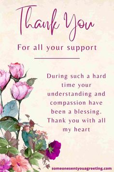 a thank card with pink roses and leaves