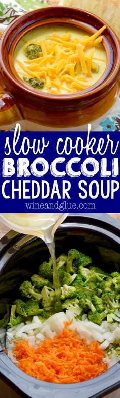 slow cooker broccoli cheddar soup in a crock pot