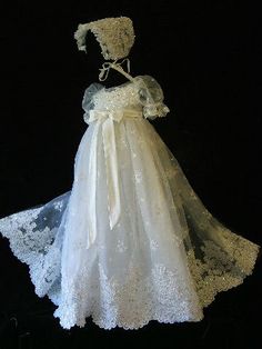 Angela West Christening gown set Delilah minus the giant bow maybe a flower there instead Girls Baptism Dress