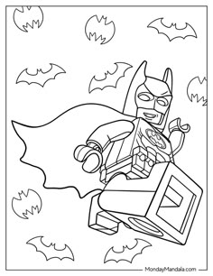 the lego batman flying through the sky coloring page