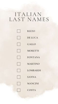 Printable List Of Unique Italian Last Names Mexican Last Names For Characters, Italian Surnames For Characters, Italian Mafia Names, Rich Last Names, Italian Last Names, Italian Surnames, Last Names List, Italian Names