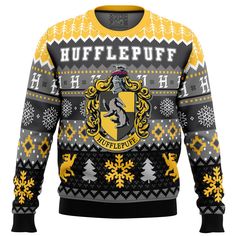 Harry Potter Hufflepuff House Ugly Christmas Sweater Perfect And Unique Gifts For Adults Kids On Christmas Hufflepuff Christmas, Harry Potter Christmas Decorations, Harry Potter Sweater, Trending T Shirt Designs, Louis Vuitton Bedding Set, Xmas Sweaters, Hufflepuff House, Hollywood Music, Harry Potter Merchandise