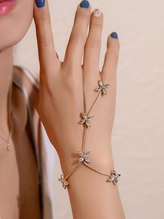 Women Gold-Plated Flower Crystal Graceful Hand Chain Ring Bracelet Bracelet With Ring Attached Hand Chain, Bracelet With Ring Attached, Bracelet With Ring, Finger Bracelets, Horse Eye, Ring Bracelet Chain, Hand Bracelet, Butterfly Bracelet, Hand Chain