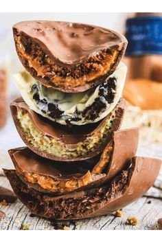 chocolate ice cream sandwiches stacked on top of each other