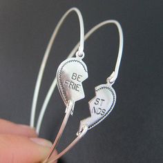 Best Friend Gift - Set of 2 Half Heart Friendship Bangle Bracelets - Gifts for Best Friends You wear half the heart, your best friend wears the other. Or you can gift this best friend bangle bracelet set to two best friends!! This best friends bangle set is made with silver tone heart charms with Distance Bracelets, Best Friend Bracelets, Goodbye Gifts