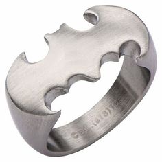 Batman Men's Stainless Steel Matte Ring (BATMSSFR49) - SuperheroWatches.com Batman Wedding Rings, Batman Silhouette, Batman Ring, Batman Outfits, Sapphire Engagement Ring Set, Batman Symbol, Mens Stainless Steel Rings, Batman Logo, Size 10 Rings