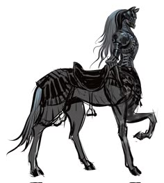 a black and white drawing of a horse with armor on it's back legs