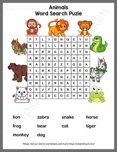 an animal word search puzzle for kids