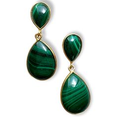 We confess, malachite was not a stone we instantly took to. We can't explain why, but we're making up for lost time. We now gravitate towards the variegated look that adds a sophisticated feel to any out fit. Details: Post fastenings for pierced ears. Size: Drop: ~ 1.5" (4 cm) Material: Malachite, gold plated Modern Green Drop Jewelry, Modern Green Malachite Jewelry, Green Drop Teardrop Earrings For Formal, Classic Green Teardrop Pendant Jewelry, Green Teardrop Earrings For Formal Occasions, Green Modern Teardrop Jewelry, Classic Green Drop Jewelry, Elegant Green Teardrop Pendant Earrings, Classic Teardrop Emerald Jewelry