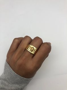 Gold Egyptian Ring design made of Gold Vermeil ☞ thickest 18k Gold Plating on top of Solid 925 Sterling Silver ☞ made to last. - Matching Set - please ask me ☞ Choose your size ☞ I resize (before shipping) for FREE to Any size* *Sizes 13-16 U.S. need to be custom made & May include an additional cost, I will contact you before starting to work on those custom-made sizes with all the details. Details : ♥ Each item comes in a cute GIFT BOX ✓ ♥ GUARANTEE on the materials ✓ ♥ Pure Solid 925 Sterling Unique Gold Engraved Ring For Ceremonial Occasions, Egyptian Ring, Ring Symbolism, Wide Gold Ring, Egyptian Style, Mother Rings, Chunky Rings, Unisex Ring, Dream Jewelry