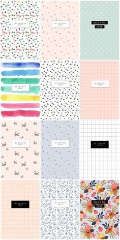 six different types of wallpapers in various colors and patterns, each with an individual name