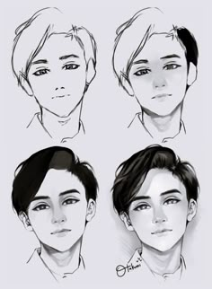 four different facial expressions in the same drawing style, each with their own head and shoulders