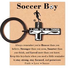 a soccer keychain with the words i can do all things written on it