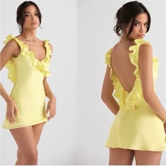 New Without Tags! Only Flaw Is A Very Tiny Mark On Strap That I Think Would Come Out With Dry Cleaning And Is Hidden Under A Ruffle. Bride To Be Dress, Mini Ruffle Dress, Dress Puff Sleeve, Chic Dress Classy, Buttercup Yellow, House Of Cb Dresses, Looks Party, Romantic Date, Ruffle Mini Dress