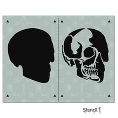 a skull and a man's head are shown in silhouettes