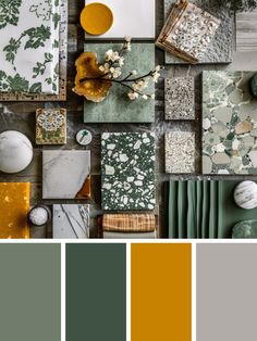 an assortment of green and yellow color palettes