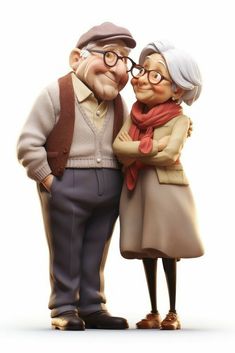 an old couple is standing next to each other with their arms around each other and looking at the camera