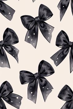 black and white bows with pearls on them are featured in this seamless background pattern