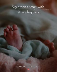 a baby laying on top of a blanket with the words, big stories start with little characters