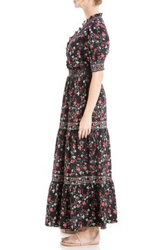 Vivacious floral printing decorates a short puffed sleeve dress with a V-neckline for a sophisticated, en vogue style. 54 1/2" length (size S) V-neck Short sleeves 96% polyester, 4% spandex Machine wash, tumble dry Imported Model stats: 5'10" height, 32" bust, 25" waist, 36" hip. Model is wearing size S. Puffed Sleeve Dress, House Blessing, Vogue Style, Floral Printing, Black Curly, Short Puff Sleeve, Puffed Sleeves Dress, Vogue Fashion, Floral Dresses