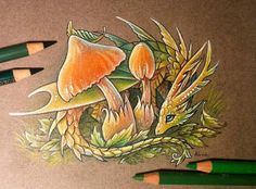 some colored pencils are laying on top of a drawing