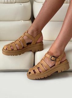 Sandals Strappy upper, slingback, silver-toned buckle fastening, chunky platform base, treaded sole, rounded toe Upper: 100% reclaimed PU, Lining: 100% PU, Outsole: 100% rubber Heel height: 3.5cm / 1.3in Tan Shoe, Holiday Fits, Sandals Strappy, Tan Shoes, Loafer Sneakers, Chunky Platform, Sandals For Sale, Latest Shoes, Fall Shoes