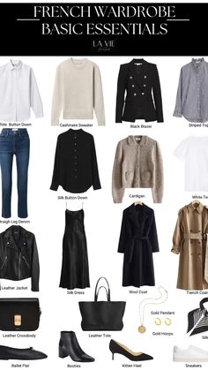 French wardrobe basics to know about. Want to dress like the French? Start with these pieces. French Wardrobe Essentials, French Wardrobe Basics, French Capsule Wardrobe, Parisian Outfits, French Wardrobe, Basic Essentials, Parisian Chic Style