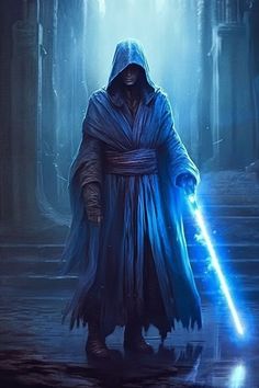 Grey Jedi Art, Jedi Knight Concept, Old Republic Jedi, Jedi Fanart, Jedi Concept Art, Jedi Aesthetic, Blue Lightsaber, Jedi Art