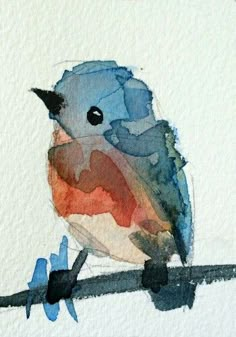 a watercolor painting of a bird sitting on a branch