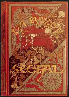 the cover to a book with an image of flowers and leaves in gold on red