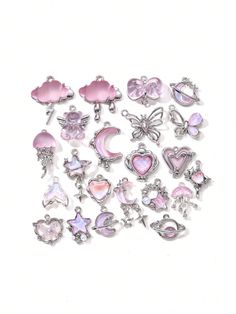 10/20pcs Random Styles Romantic Pink Pendants Collection - Heart, Moon, Bow-Knot, DIY Jewelry Accessories Pink    Zinc Alloy     Jewelry Making, size features are:Bust: ,Length: ,Sleeve Length: Decora Hair Accessories, Decora Hair, Decora Accessories, Enamel Pendants, Moon Butterfly, Heart Moon, Knots Diy, Kawaii Earrings, Accessories Pink