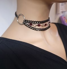 This black steel handmade gothic collar choker is a gorgeous chunky stainless steel chain layered necklace set with beaded Austrian Crystal beads hand wound on stained steel.  It has a built-in extender so it runs from 12" to 16".  The chain is made of sturdy stainless steel, ensuring its durability and longevity, it is hypoallergenic, waterproof, sweatproof, will never tarnish or fade or change the color of your skin.  This necklace set is an excellent handmade gift for someone special. It is a Emo Alternative Fashion Choker, Punk Chain Jewelry For Alternative Fashion, Punk Style Chain Jewelry For Alternative Fashion, Punk Stainless Steel Jewelry For Party, Punk Style Stainless Steel Jewelry For Party, Emo Jewelry With Adjustable Chain For Parties, Emo Chain Jewelry For Gift, Emo Style Chain Jewelry For Gift, Punk Style Stainless Steel Party Jewelry