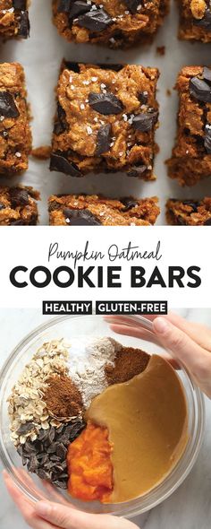 pumpkin oatmeal cookie bars with healthy gluten - free toppings