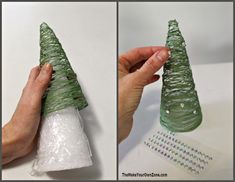 someone is making a paper christmas tree out of toilet paper and plastic wrap around it