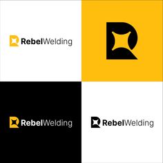 the logo for rebel welding is shown in black and white, yellow and grey colors