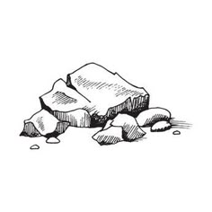 an ink drawing of rocks on the ground