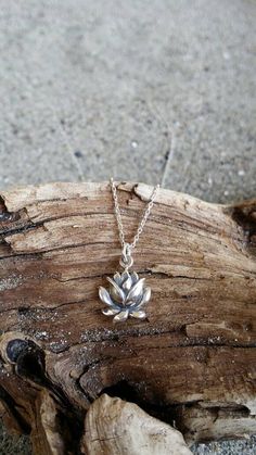 Sterling Lotus Necklace Lotus Flower Silver Necklace by JadedSLO Delicate Silver Necklace For Meditation, Sterling Silver Lotus Flower Jewelry For Gifts, Sterling Silver Spiritual Necklace With Flower Charm, Sterling Silver Lotus Flower Jewelry In Silver, Spiritual Sterling Silver Necklace With Flower Charm, Sterling Silver Jewelry With Lotus Flower Shape, Spiritual Silver Jewelry With Flower Charm, Sterling Silver Necklace For Meditation, Silver Elegant Charm Necklace For Meditation