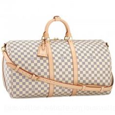 Louis Vuitton luggage - LV Azur Keepall 55 Shoulder Strap Bag Grey N41429 Louis Vuitton Keepall 55, Louis Vuitton Collection, Michael Kors Outlet, Louis Vuitton Keepall, Shoe Bags, Louis Vuitton Damier Azur