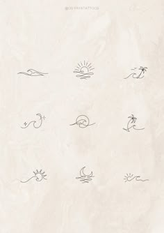 an image of different types of sun and moon drawings on paper with watermarks