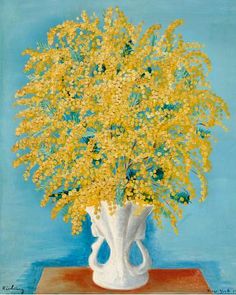 a painting of yellow flowers in a white vase