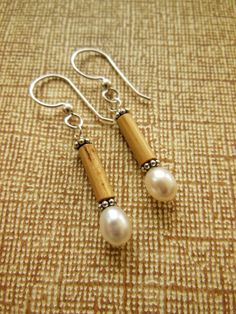 Bamboo Jewelry, Bamboo Crafts, Bamboo Earrings, Building Material, White Freshwater Pearl, Wooden Earrings, Kauai, Jewelry Projects, White Pearl